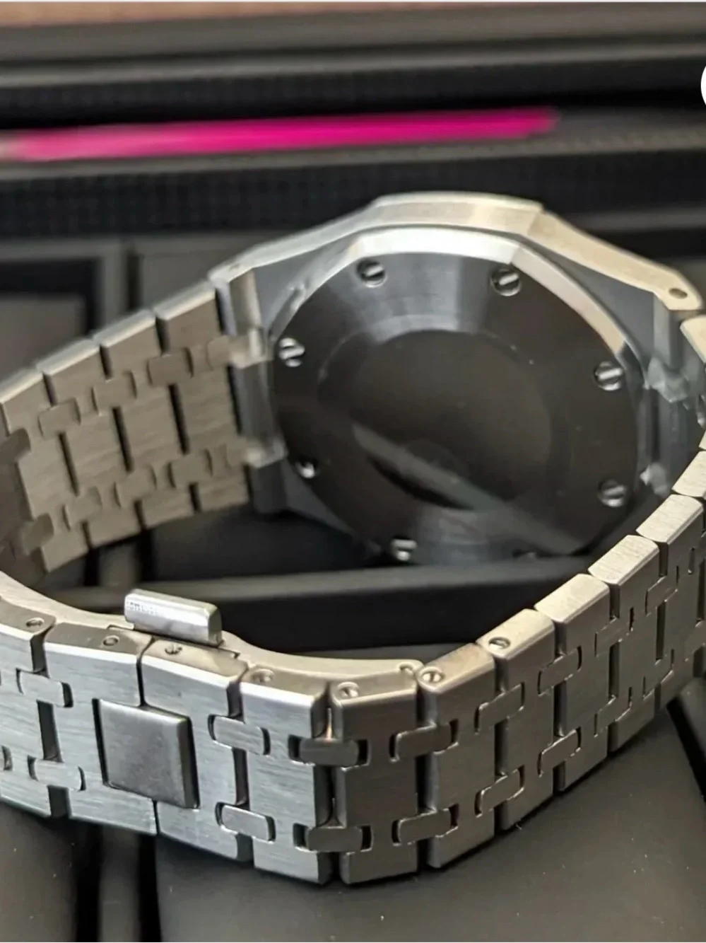 Seiko Silver Bracelet Chronograph with Blue Textured Dial SEIKO MOD ROYAL OAK B.